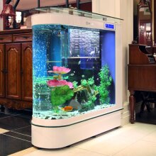 亚克力超白玻璃鱼缸 生态屏风水族箱 子弹头吧台鱼缸 中型1.2米1.5米免换水 酒红色 长1.2米缸体+柜+电脑显示屏